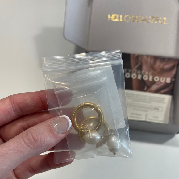 Pearl Drop Hoop Earrings - Picture 3 of 6